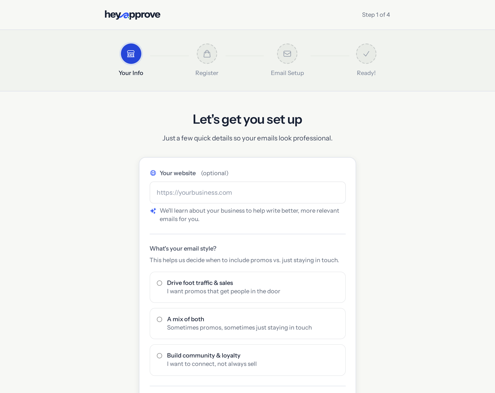 HeyApprove onboarding screen